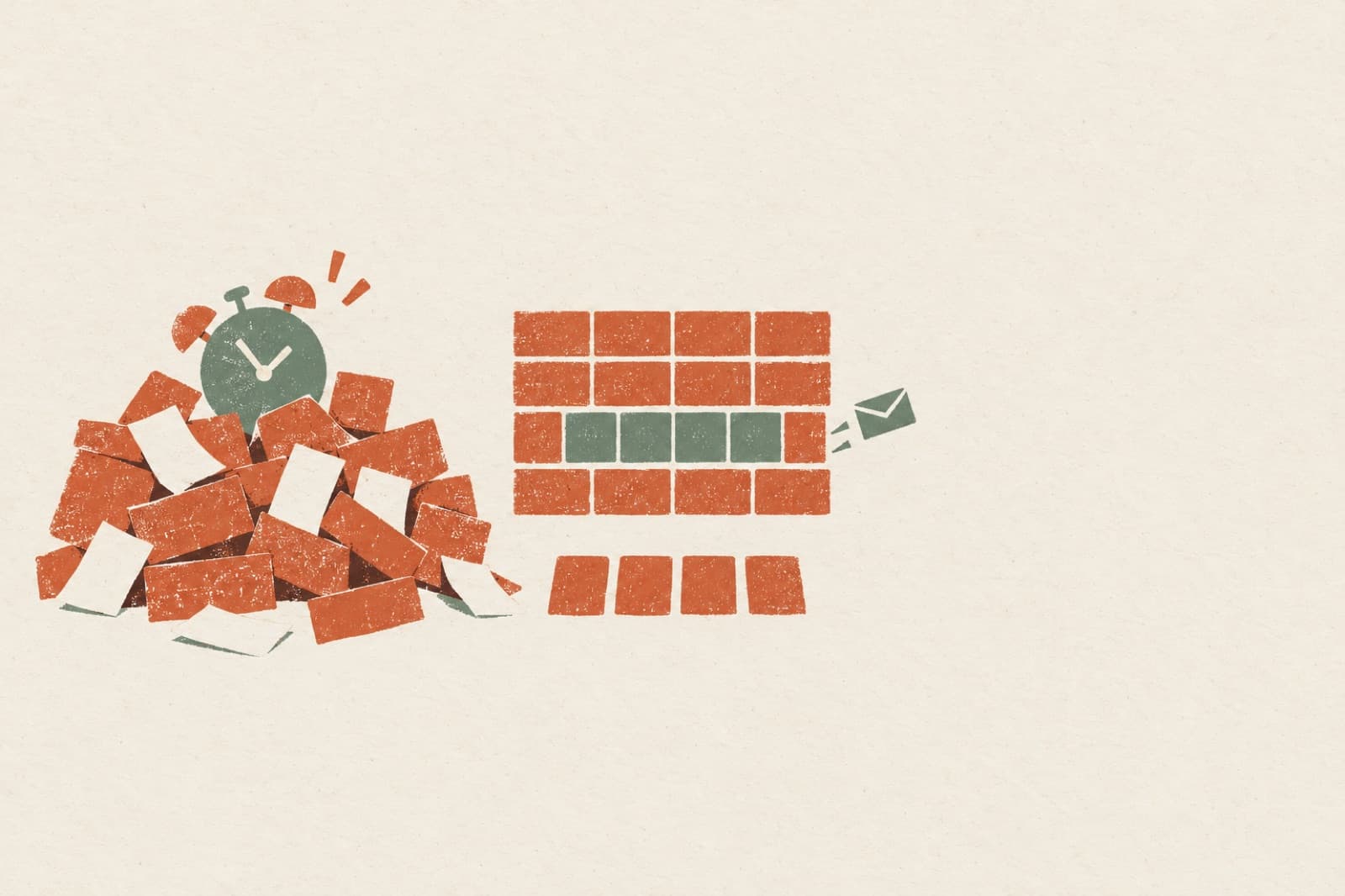 Block-print illustration for workflow automation and forms